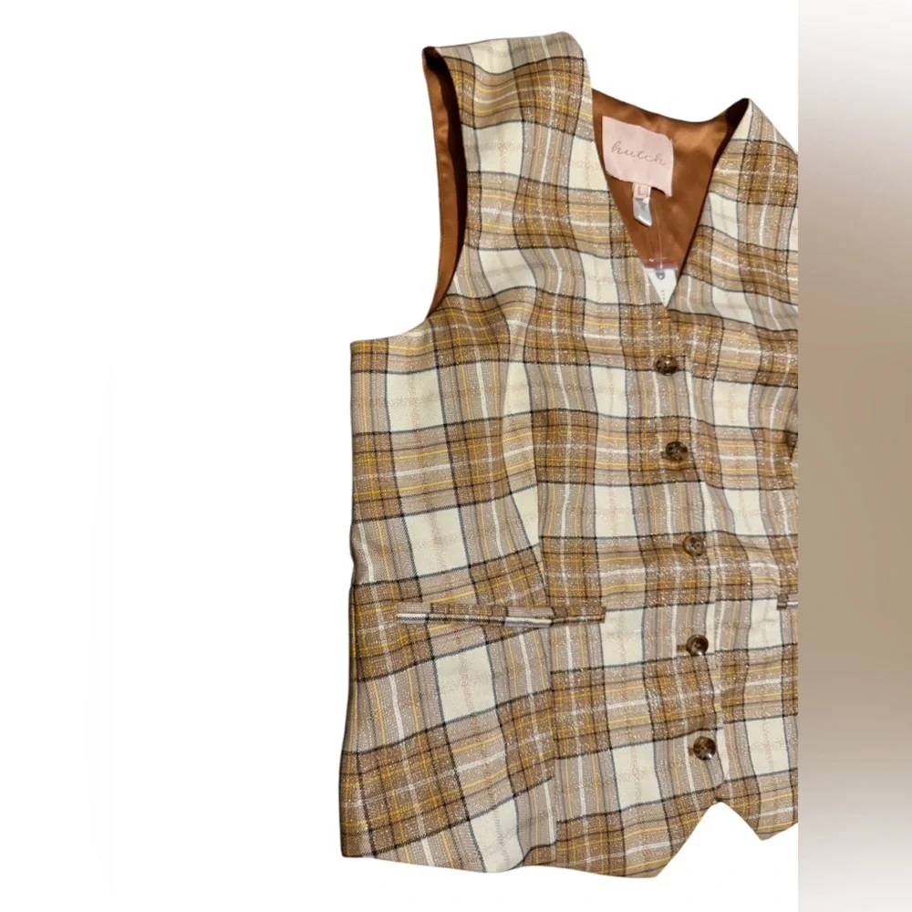 NWT Hutch Metallic Tweed Plaid Vest Size Large